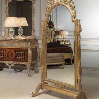 Mirror with weels Luigi XV style, Emperador Gold collection, carved wood