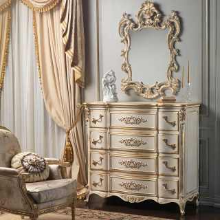 Classic Luigi XVI style chest of drawers and mirror