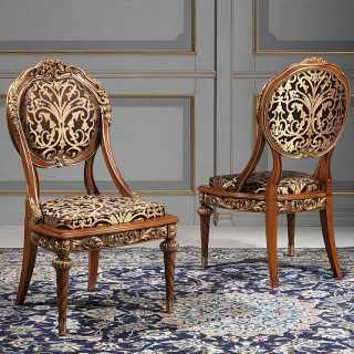 Carved and upholstered chairs from the classic luxury furniture collection Versailles, Luigi XVI style