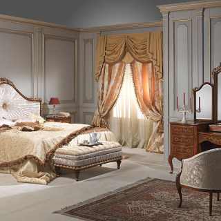 Classic bedroom Louvre with bed, night table, bench and dressing table with mirror