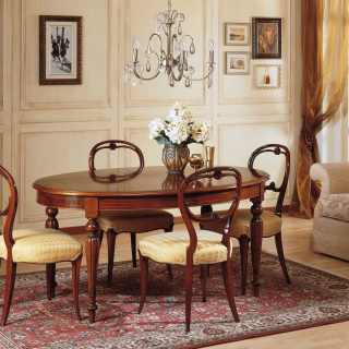 Inlayed walnut table 800 francese style, carved walnut chairs. Handmade in Italy