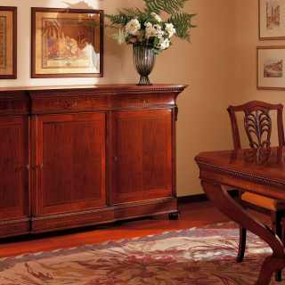 Classic luxury furniture made in Italy: inlayed and carved sideboard and table Carlo X style
