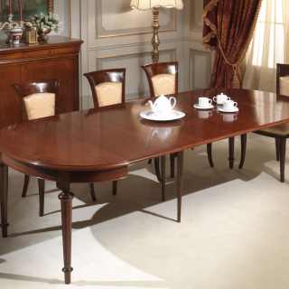 Oval walnut table extensible till cm 255 with 4 extensions, fully extended