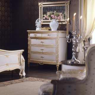 Classic bedroom Luigi XVI style, carved chest of drawers