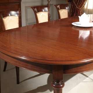 Oval walnut table extensible till cm 255 with 4 extensions, detail