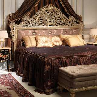  bed Emperador Gold, black night table, capitonné bench