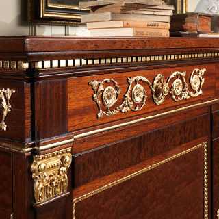 Ermitage mahogany sideboard, impero style, with brass decorations and gold leaf details