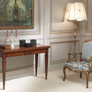 Walnut console-table extensible till cm 250 with 4 extensions, classic style, handmade in Italy