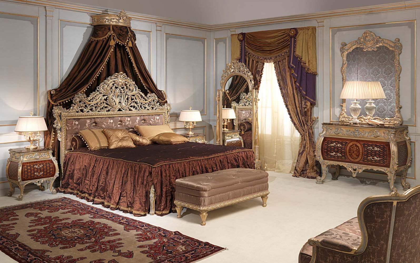 Camera da letto classica Emperador Gold in stile Luigi XV