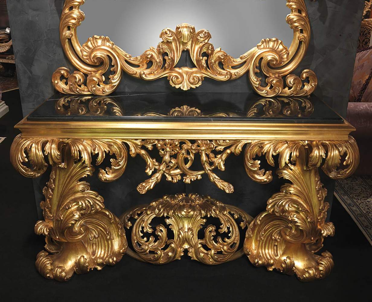 Consolle barocca 600 italiano con marmo nero