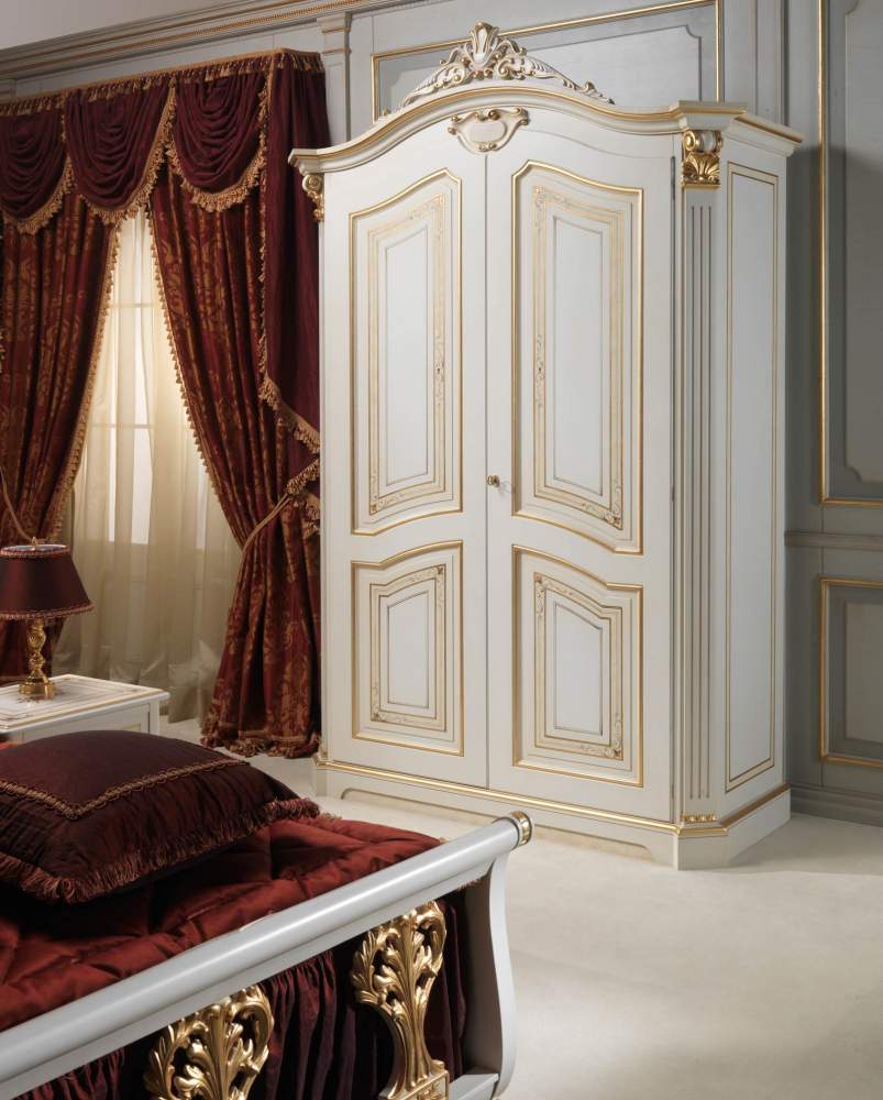 Camera da letto classica Rubens in stile 700 francese: armadio laccato e oro