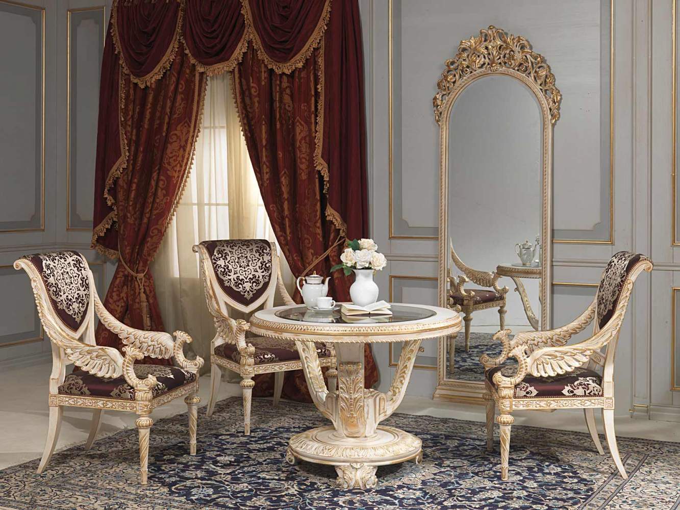 Tavolo e specchiera in stile Luigi XVI